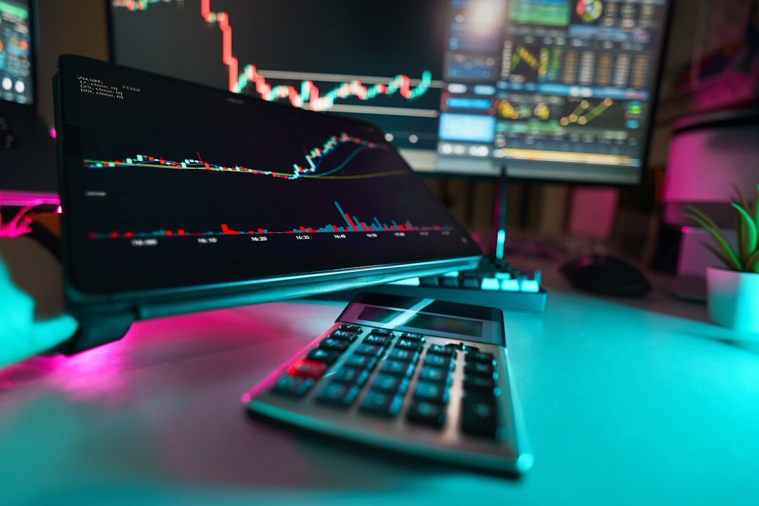 modern office with financial charts